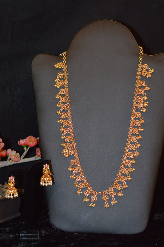 Stone Studded Pearl Temple Necklace Set