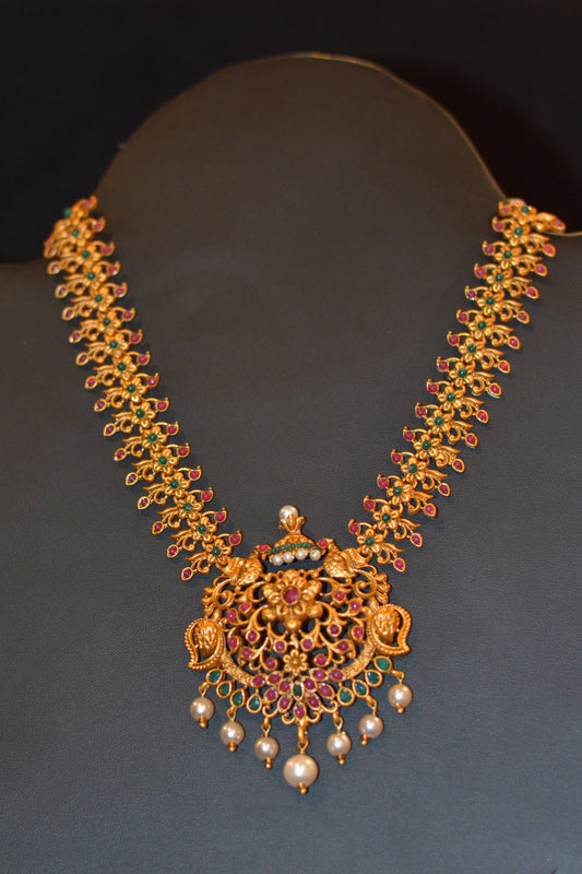 Emarald & Ruby Stone Temple Necklace Set