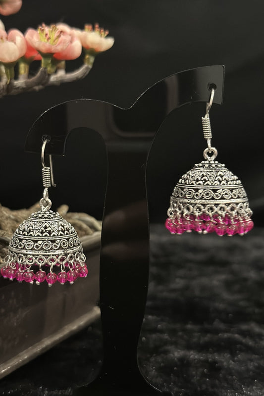 Pink Beads Jhumkas