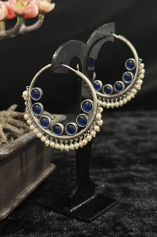 Blue Stone Round Earrings