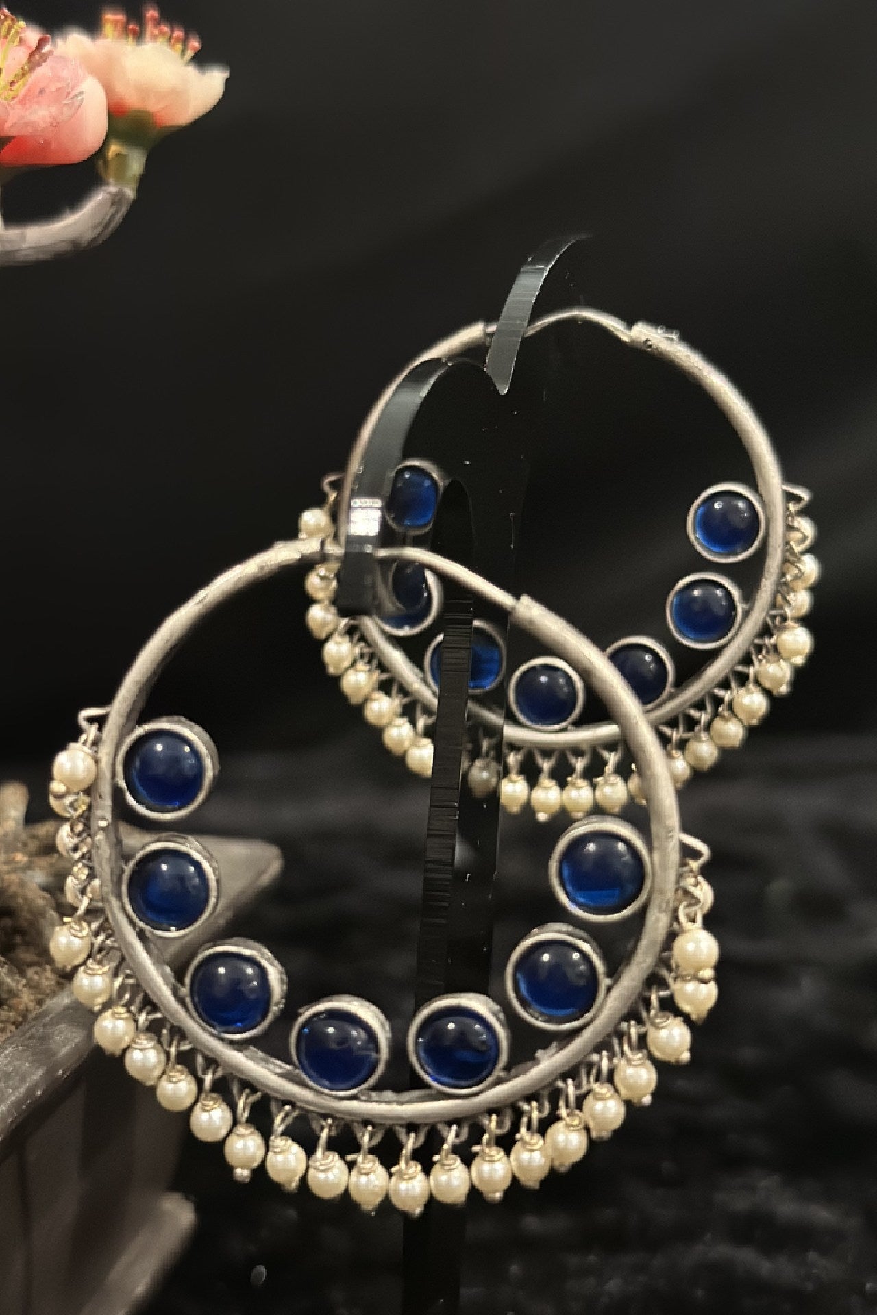 Blue Stone Round Earrings