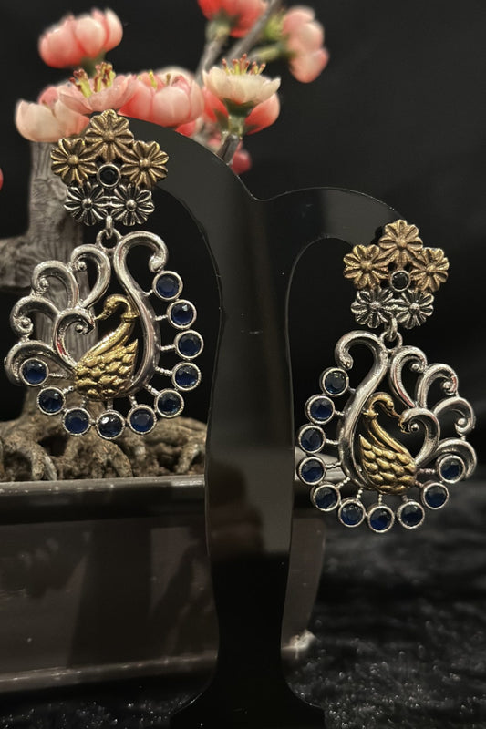 Dual Tone Peacock Earrings